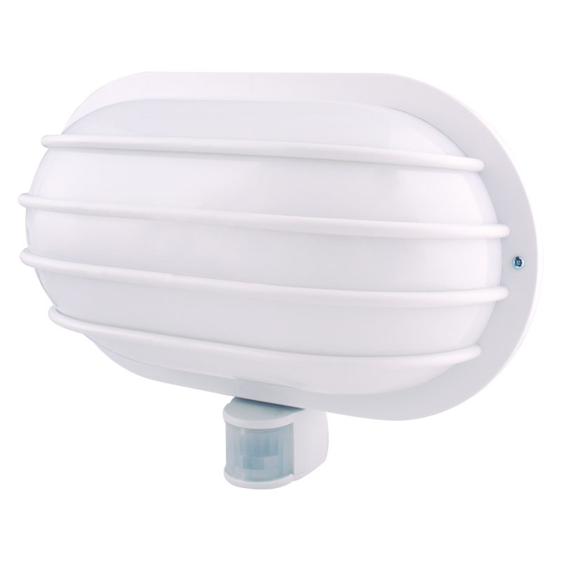 Купити Світильник настінний з датчиком руху e.sensor.lum.69.e27.white (білий) 180°, IP44. Системи безпеки для дому та офісу. Магазин RG-Group. Системи відеонагляду та охоронні сигналізації. Продаж та послуги встановлення