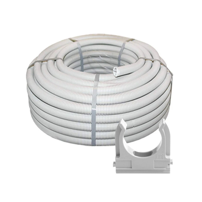 Купити Комплект: гофротруба Light ДКС ПВХ D 25 (50 м) сіра + кліпси для гофри 25 мм (50 шт/уп) сіра. Системи безпеки для дому та офісу. Магазин RG-Group. Системи відеонагляду та охоронні сигналізації. Продаж та послуги встановлення