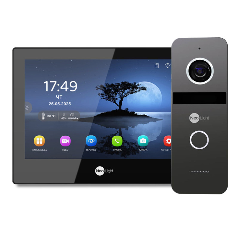 Купити Комплект Neolight ALPHA Hybrid IP KIT B/Graphite: гібридний відеодомофон 8" з Wi-Fi, 2 Мп відеопанель та PoE адаптер для панелі виклику. Системи безпеки для дому та офісу. Магазин RG-Group. Системи відеонагляду та охоронні сигналізації. Продаж та послуги встановлення