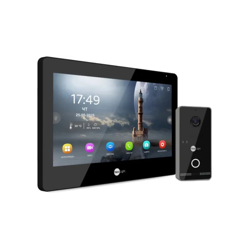 Купити Комплект Neolight ALPHA Hybrid IPWO KIT B/Black: гібридний відеодомофон 8" з Wi-Fi та 2 Мп IP відеопанель з Wi-Fi. Системи безпеки для дому та офісу. Магазин RG-Group. Системи відеонагляду та охоронні сигналізації. Продаж та послуги встановлення