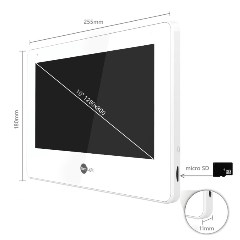 Комплект Neolight MEZZO Hybrid IP KIT Graphite: гібридний відеодомофон 10.1" з Wi-Fi, 2 Мп відеопанель та PoE адаптер для панелі виклику