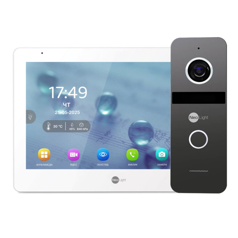 Купити Комплект Neolight MEZZO Hybrid IP KIT Graphite: гібридний відеодомофон 10.1" з Wi-Fi, 2 Мп відеопанель та PoE адаптер для панелі виклику. Системи безпеки для дому та офісу. Магазин RG-Group. Системи відеонагляду та охоронні сигналізації. Продаж та послуги встановлення