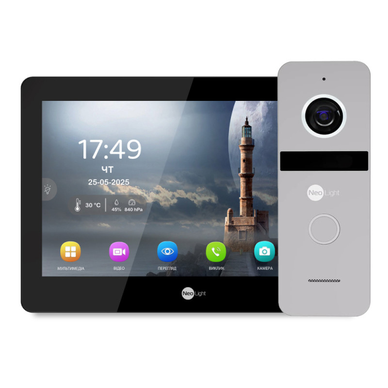 Купити Комплект Neolight MEZZO Hybrid HD KIT B/Silver: гібридний відеодомофон 10.1" з Wi-Fi та 2 Мп відеопанель. Системи безпеки для дому та офісу. Магазин RG-Group. Системи відеонагляду та охоронні сигналізації. Продаж та послуги встановлення