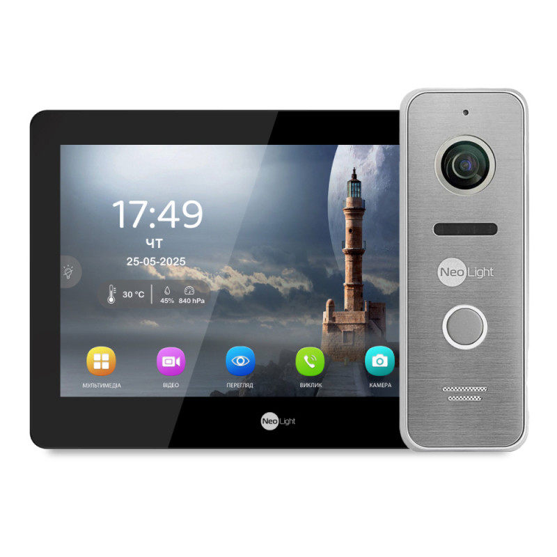 Купити Комплект Neolight MEZZO Hybrid HD KIT B/SilverP: гібридний відеодомофон 10.1" з Wi-Fi та 2 Мп відеопанель. Системи безпеки для дому та офісу. Магазин RG-Group. Системи відеонагляду та охоронні сигналізації. Продаж та послуги встановлення