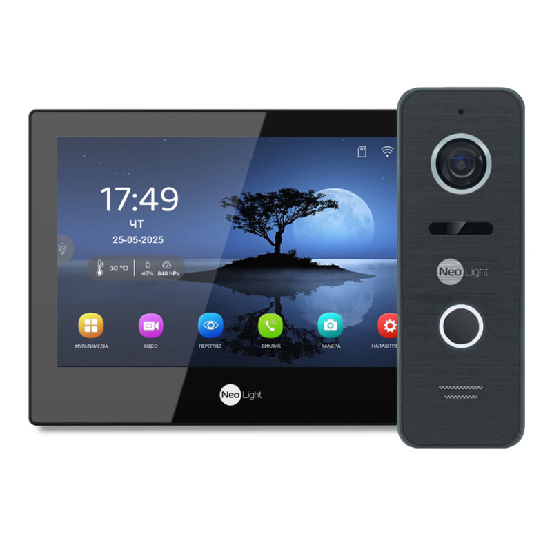 Купити Комплект Neolight ALPHA Hybrid HD KIT B/Black: гібридний відеодомофон 8" з Wi-Fi та 2 Мп відеопанель. Системи безпеки для дому та офісу. Магазин RG-Group. Системи відеонагляду та охоронні сигналізації. Продаж та послуги встановлення