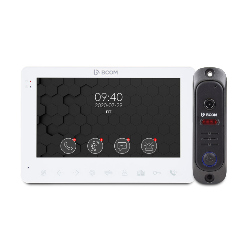 Купити Комплект відеодомофона BCOM BD-780M White Kit box: відеодомофон 7" з детектором руху і відеопанель. Системи безпеки для дому та офісу. Магазин RG-Group. Системи відеонагляду та охоронні сигналізації. Продаж та послуги встановлення