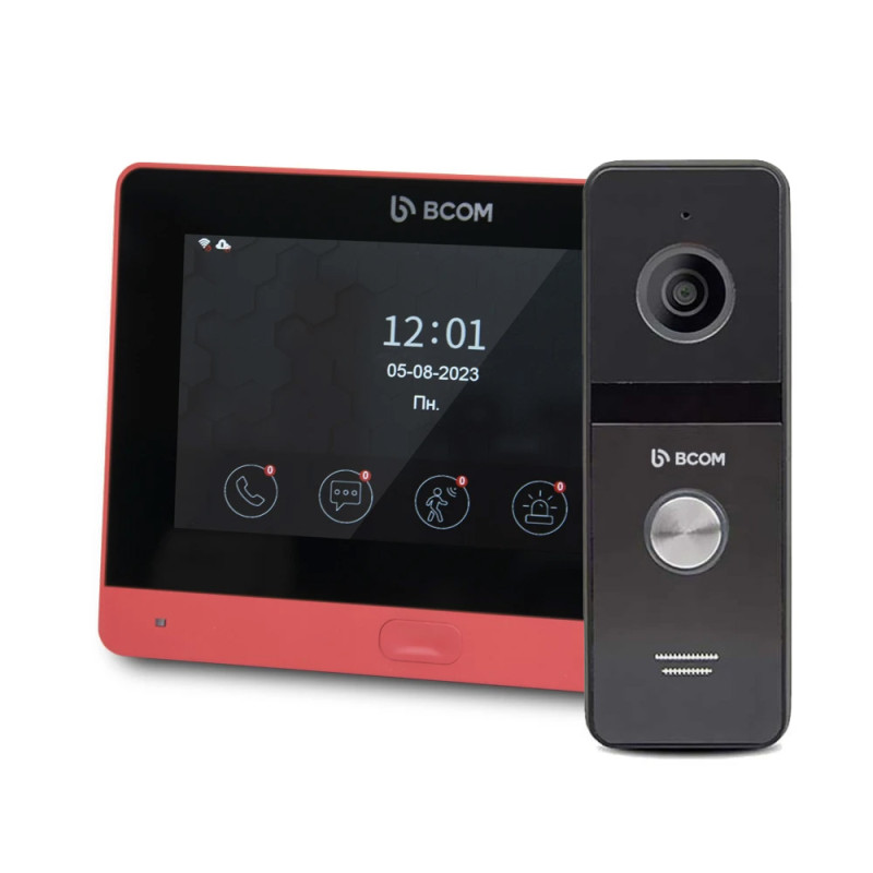 Купити Комплект Wi-Fi відеодомофонa 7" BCOM BD-760FHD/T Red з підтримкою Tuya Smart + BT-400FHD Black. Системи безпеки для дому та офісу. Магазин RG-Group. Системи відеонагляду та охоронні сигналізації. Продаж та послуги встановлення